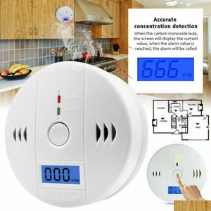 Acessórios de alarme Detector de monóxido de carbono Co Alarm Sensor Bateria operado com display digital LCD para casa Cozinha Quarto Living Dheus