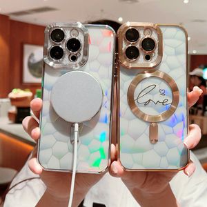 Luxury Laser Water Cube magnet wireless charging case for iPhone 15 14 13 12 11 Pro Max 14 15 Plus Transparent magnet phone case