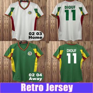 2002 2004セネガルメンズレトロサッカージャージナショナルチームDiouf Bouba Diop H. Camara KH。 Fadiga Home Away Football Shirts半袖のユニフォーム