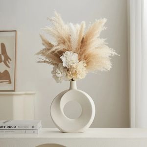 Vasos estilo nórdico cerâmica donut vaso moderno decoração de casa elegante recipiente de flor simples escritório sala de estar ornamentos decoração de mesa 231027