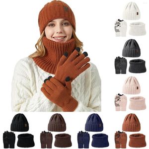 Bollkåpor stickad hatt och halsduk två bitar set unisex stort huvud lämpligt för förtjockad vinter snöflinga varma handskar