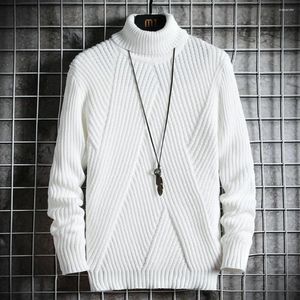 Herrtröjor Autumn Winter Oversize Sweater Mens Twill Casual Thicken Warm Fashion Slim Turtleneck Sticked Pullover