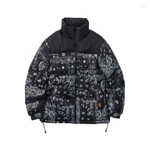 Men's Down Bandana Print Winter Jacket Men Women Cotton Padded Thick Warm Coat Fashion Streewear Harajuku Outerwear Couple 2023