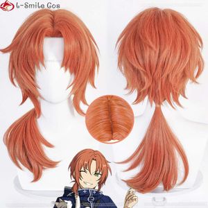 Costumi Catsuit 60 cm Lungo Gioco Ensemble Stelle Cosplay Cavalieri Tsukinaga Leo Parrucche per capelli resistenti al calore arancioni + Protezione per parrucca