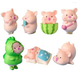 Garden Decorations 7 PCS Micro Landscape Decorative Ornament Moss Miniature Figur Small Piggy Plastic Statue Toy