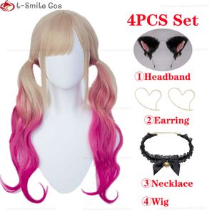 Costumi Catsuit Parrucca Cosplay Anime My Dress-up Darling Kitagawa Marin Cat Girl Parrucche resistenti al calore ricce lunghe sfumate oro rosa