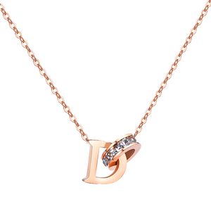 Kvinnors dubbelringhalsband Inledande halsband, 18K Gold Cube Zirconia Letter D Pendant Necklace, Delicate Initial Charm Necklace Female Girl Initial smycken