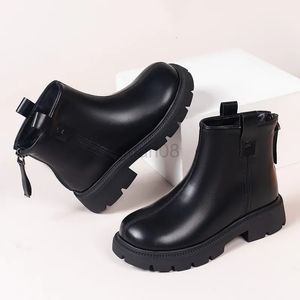 Boots New Brown Black Boys' Short Boots Back Zipper Spring Autumn Fashion Girls' Leather Boots Non Slip Children's Shoes 231027