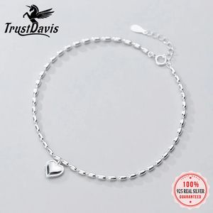 Anklets Trustdavis Real 925 Sterling Silver Fashion Women's Jewelry Sweet Heart Love love for Women Fine Silver 925 Jewelry DA800 231027