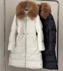 Jaqueta feminina inverno jaquetas longas para baixo casacos de pele de guaxinim puffer real gola de cabelo de guaxinim quente moda parkas com cinto senhora casaco de algodão outerwear bolso grande