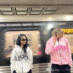 2023 nova rua hip hop espuma impressa carta bordado cardigan zíper hoodie juventude casual camisola
