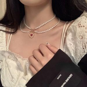 Choker French Vintage Romantic Super Fairy Pearl Love Pendant Necklace For Women Sweet Cool Temperament Light Luxury Aesthetic Jewelry