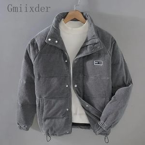 Herrarna ner parkas gmiixder vinter hip hop vadderad jacka värme corduroy mode enkel bokstav lapp design bröd kläder ytterkläder 231026