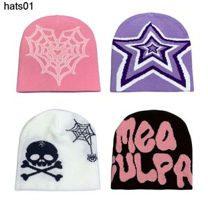 FW23 Wyciek chłopak Yabi Spider Web Love Star Fan Cold Hat Punk Y2 Knitted Baotou Hat K Purple Pink