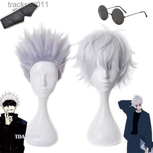 Anime Costumes Gojo Satoru Cosplay Wigs Anime Jujutsu Kaisen Gojo Short Heat Resistant Synthetic Hair with Wig Cap Party Wig Without Eye Patch L231027