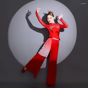 Scena noszona jangko kostium tańca czerwony fan parasolowy strój tradycyjny garnitur w talii dorosły elegancki trening ubrania