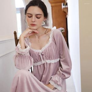 Women's Sleepwear Collar Lace Women Square Flannel Soft Nightgown Home Dress Sexy Loungewear Homewear Long Winter French Style Nightwear