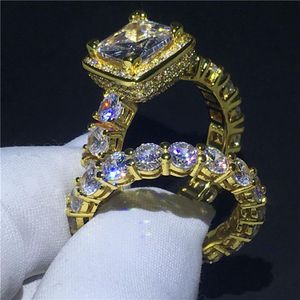 Çarpıcı lüks mücevher 925 Silvergold dolgu prenses kesim beyaz topaz cz elmas vaat kadınları düğün nişan grubu ri2345