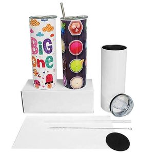 USA CA Stock 20oz Double Walled Vacuum Isolated Mugs Sublimering Blank Straight rostfritt stål tumlare med plaststrå 1027