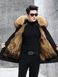 Casaco de pele de raposa masculino, jaqueta bomber de inverno, jaqueta quente com capuz, sobretudo grosso, plus size