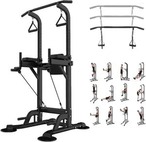 Manubri Torre Dip Bar Stazione Pull Up Stand per palestra di casa Attrezzatura per il fitness regolabile per allenamento della forza 330 LBS con schienale