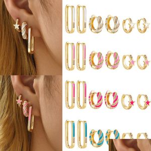 Hoop & Huggie Trendy Colorf Enamel Twist Round Hoop Earrings Set Small Geometric Star Square Cz Zircon Hies Ear Buckle Jewel Dhgarden Otqjf