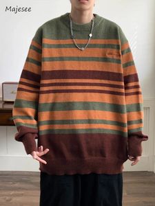 Männer Pullover Baggy Männer Gestreifte Kontrast Farbe Herbst Winter Temperament Amerikanischen Stil Retro Streetwear Slouchy Stilvolle Zarte Ins