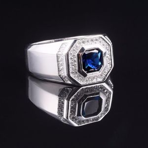 Größe 8 9 10 11 12 13 Herren Luxus 925 Streling Silber Blauer Saphir Ringe Verlobung Ehering Ring Schmuck Jungen J190707291I