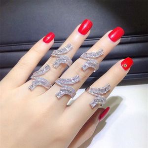 Funkelnder Luxusschmuck 925 Sterling Silber T Princess Cut Weißer Topas CZ Diamant Edelsteine Beliebter Damen Ehering Ring für L217o