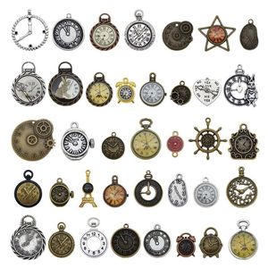 30 pçs aleatório misturado relógio rosto componentes encantos liga colar pingente encontrar jóias fazendo steampunk diy acessório269b