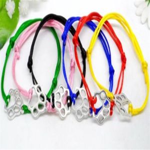 50pcs lot Lucky String Paw Print Charms Lucky Red Cord Adjustable Bracelet DIY Jewelry NEW Gift1854