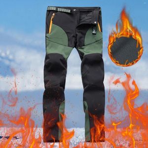 Calças masculinas bloco de cor calça caminhadas calças à prova de vento calças de trabalho lã quente com bolsos fitness ao ar livre