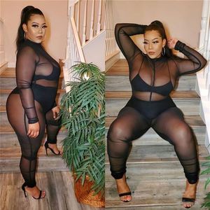 Frauen Mesh Skinny Strampler Sexy Langarm schiere sexy Bandage Strampler Frauen Overall Dame Overalls for199d