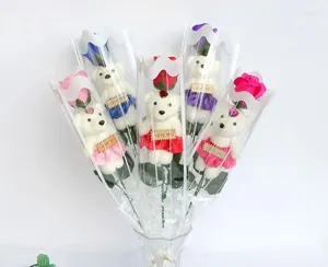 Fiori decorativi 20 pezzi Romantico San Valentino Regalo creativo Orso Fiore di rosa Sapone Cartone animato Bouquet Decorazione di nozze per feste Multicolor