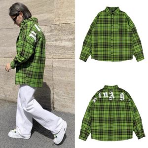 2023 Palms Angels Uomo Donna Designer Tweed Check Moda manica lunga Risvolto Bottone a fila singola Camicia casual da coppia in cotone classico di alta qualità