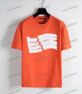 xinxinbuy Men designer Tee t shirt letter Ice pattern print skiing short sleeve cotton women Black orange red S-XL