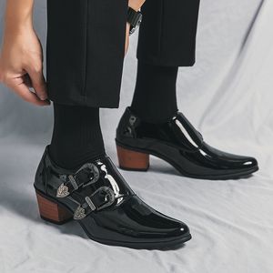 2024 Loafers for Men cusp höjd ökar skor män formella skor dubbel spännbältet dansskor storlek 38-46