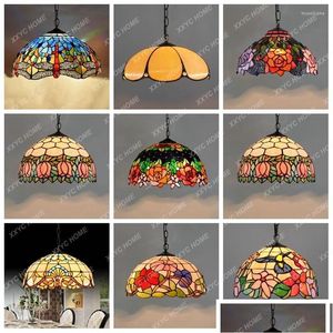 Lampy wiszące lampy wisiorki bohemia retro europejska kolorowa szklana szklarnia żyrandol barowy Restauracja Kreatywna weranda Mediterranean Dr Dh8e5