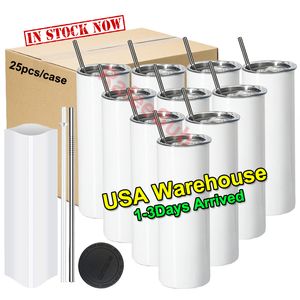 Wholesale Bulk 20 oz Straight Stainless Steel Cup 20oz Sublimation Tumblers with Lid and Straw US/CA Warehouse 2 Days Delivery 1027