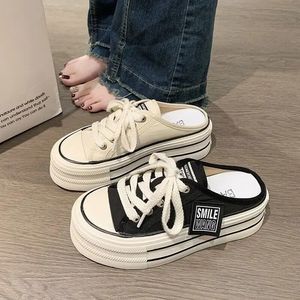 Dress Shoes 2023 Summer Thick Soles Increase Slippers Trend All Lazy People A Slip on Half Drag Fashion Casual Canva 231026