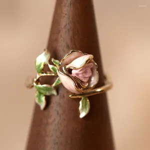 Cluster Ringe Süße Romantische Emaille Rosa Rose Blume Verlobung Für Frauen Retro Exquisite Einstellbare Schmuck Geschenke Für Freundin