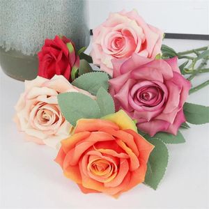 Decorative Flowers Artificial Bouquet Beautiful Silk Rose Wedding Home Table Decor Fake Flower Bride Holding