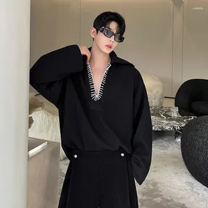 Hoodies masculinos syuhgfa tendência 2023 pulôveres de malha contraste cor com decote em v tecido corda camisola estilo coreano roupas de moda