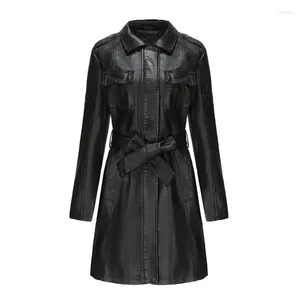 Women's Leather ZXRYXGS European And American Style Mid Length Jacket Coat 2023 Autumn Long Sleeved Windbreaker Fashion