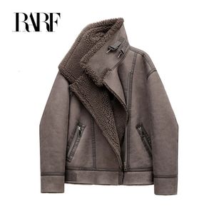 Damenjacken RARF Reißverschluss für Lokomotive Herbst Winter Damen verdickte warme doppelseitige kurze Jacke Damen brauner Mantel 231026