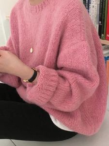 Kadın Sweaters 10 Renk Pembe Kadın Kazak Kadın Kış Sweaters Külot Kadın Örgü Sinking Sumslike Uzun Kollu Gevşek Örgü Dış Giyim Beyaz 231027