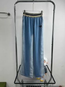 23ss Pantaloni da donna Jeans denim Designer Donna Nastro dritto Splicing Abbigliamento di alta qualità a vita alta