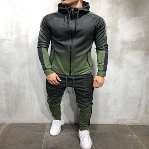 Herren-Trainingsanzug, 3D-Farbverlaufsdruck, Reißverschluss, kausal, Sport, Muscle Brothers, Herren, Sportbekleidung, 2-teiliges Kleidungsset218P