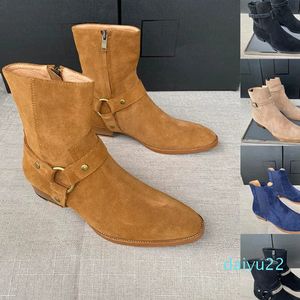 Sapatos de estilo de rua homem slp wyatt arnês botas de couro de bezerro camurça de couro marrom bota de cowboy ocidental tamanho de qualidade superior com caixa