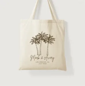 Sacos de armazenamento Palm Tree Tote - Saco de boas-vindas de casamento personalizado presente de despedida de solteira destino praia